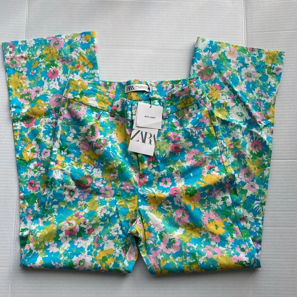 Zara Linen High Waist Floral Women’s Pants Size 2